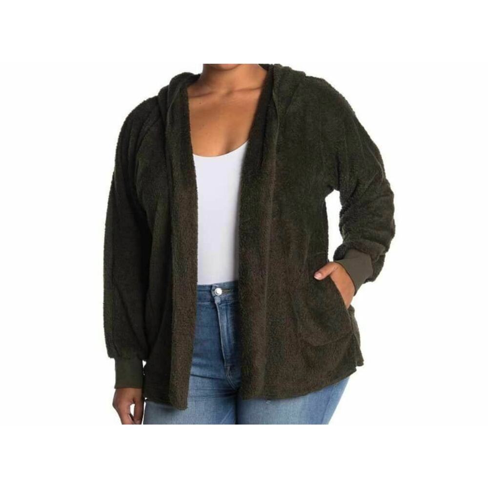 Forgotten Grace Olive Green Teddy Fleece‎ Hooded Cardigan Medium